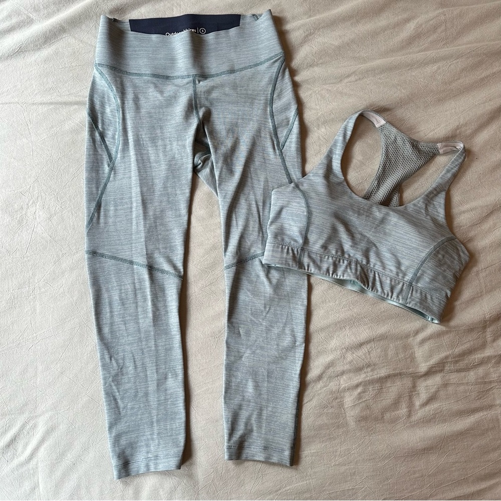 Outdoor voices tech sweat light blue workout set